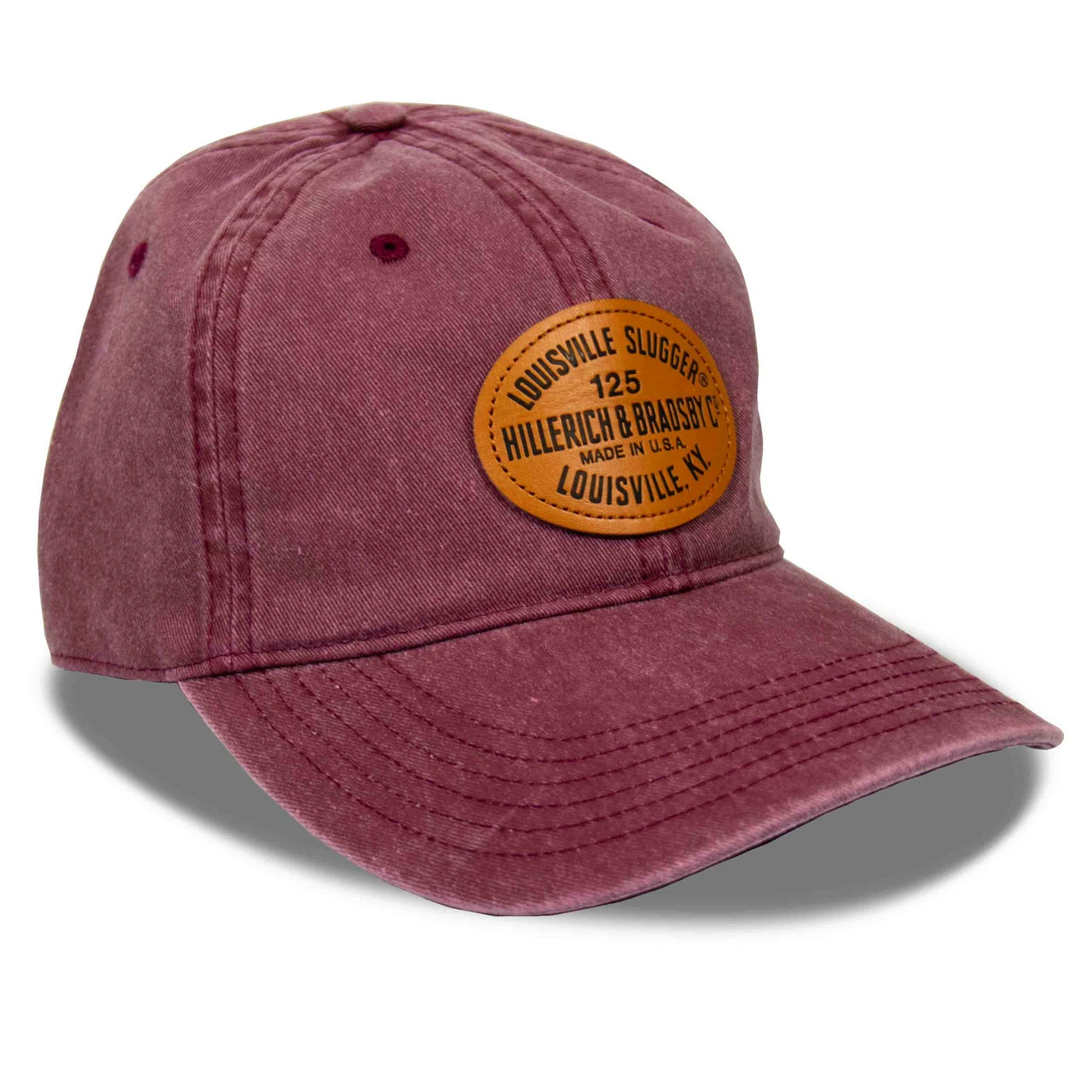 LOUISVILLE SLUGGER Leather Patch Pigment Dye Hat Maroon 1 LOUISVILLE SLUGGER Leather Patch Pigment Dye Hat Maroon