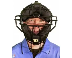 Wilson Umpire Gear Wilson Dyna-Lite Aluminum Umpire Mask With Memory Foam -UMPLIFE Shop A3009 AL Wilson Dyna Lite Aluminum Umpire Mask with Memory Foam Worn Front View