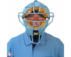 Wilson Umpire Gear Wilson MLB Sky Blue Dyna-Lite Steel Umpire Mask With Sky Blue And Tan 8 Wilson Umpire Gear Wilson MLB Sky Blue Dyna-Lite Steel Umpire Mask With Sky Blue And Tan -UMPLIFE Shop A3009 BL TN Worn Front