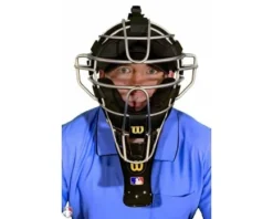 Wilson Umpire Gear Wilson MLB Gold 6" Umpire Throat Guard -UMPLIFE Shop A3901 YE Wilson MLB Gold Umpire Throat Gurad Worn Front View