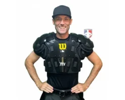 Wilson Umpire Gear Wilson MLB West Vest Pro Gold 2 Air Management Umpire Chest Protector -UMPLIFE Shop B7204 Wilson MLB West Vest Pro Gold 2 Air Management Umpire Chest Protector worn front