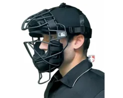 EvoShield MLB Black Pro-SRZ Windpact Catcher Mask -UMPLIFE Shop EVO MASK BK Evo Shield MLB Steel Mask with Windpact Side worn