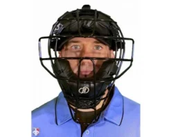 Force3 Umpire Gear Force3 Defender Umpire Mask 13 Force3 Umpire Gear Force3 Defender Umpire Mask -UMPLIFE Shop F3 DEF BK BK Force3 Defender Umpire Mask with Black Worn Front View