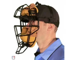 Force3 Umpire Gear Force3 Defender Umpire Mask With Tan 14 Force3 Umpire Gear Force3 Defender Umpire Mask With Tan -UMPLIFE Shop F3 DEF BK TN Force3 Defender Umpire Mask with Tan Worn Front Angled View 1