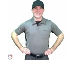 Smitty Umpire Smitty V2 Major League Replica Umpire Shirt - Charcoal Grey With Black -UMPLIFE Shop S314 CH Smitty V2 Major League Replica Umpire Shirt Charcoal Grey with Black Worn Front View