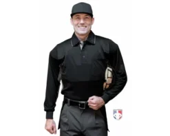 Smitty Umpire Smitty V2 Major League Replica Long Sleeve Umpire Shirt - Black With Charcoal Grey -UMPLIFE Shop S315 BK Smitty V2 Major League Replica Long Sleeve Umpire Shirt Black with Charcoal Grey front cp