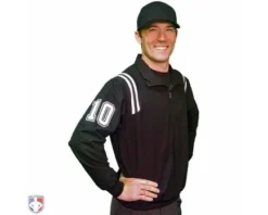 Smitty Umpire Smitty Traditional Half-Zip Umpire Jacket - Black And White -UMPLIFE Shop S320 BK Smitty Traditional Half Zip Umpire Jacket Black White Front Angled View with N4 SUB WBW 1