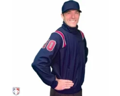Smitty Umpire Smitty Major League Style Fleece Lined Umpire Jacket - Navy And Red 5 Smitty Umpire Smitty Major League Style Fleece Lined Umpire Jacket - Navy And Red -UMPLIFE Shop S330 N R Smitty Major League Style Fleece Lined Umpire Jacket Navy and Red Front Angled View with Red on Navy on White Precision Cut Numbers 1