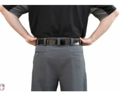 Smitty Umpire Smitty Performance Poly Spandex Charcoal Grey Umpire Base Pants With Expander Waistband -UMPLIFE Shop S390 SMITTY PERFORMANCE POLY SPANDEX CHARCOAL GREY BASE UMPIRE PANTS BACK CLOSE UP 2