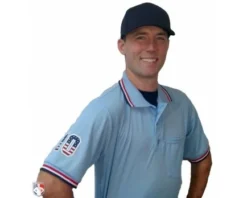 Smitty Umpire Smitty Pro Knit Umpire Shirt - Powder Blue With Red-White-Navy Trim -UMPLIFE Shop U126 265 with N3 SUB SNS