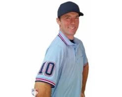 Smitty Umpire Smitty Pro Knit Umpire Shirt - Powder Blue With Red-White-Navy Trim -UMPLIFE Shop U126 265 with N4 SUB NWR 2